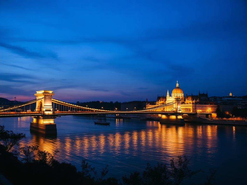 Chain Bridge over the Danube at dusk